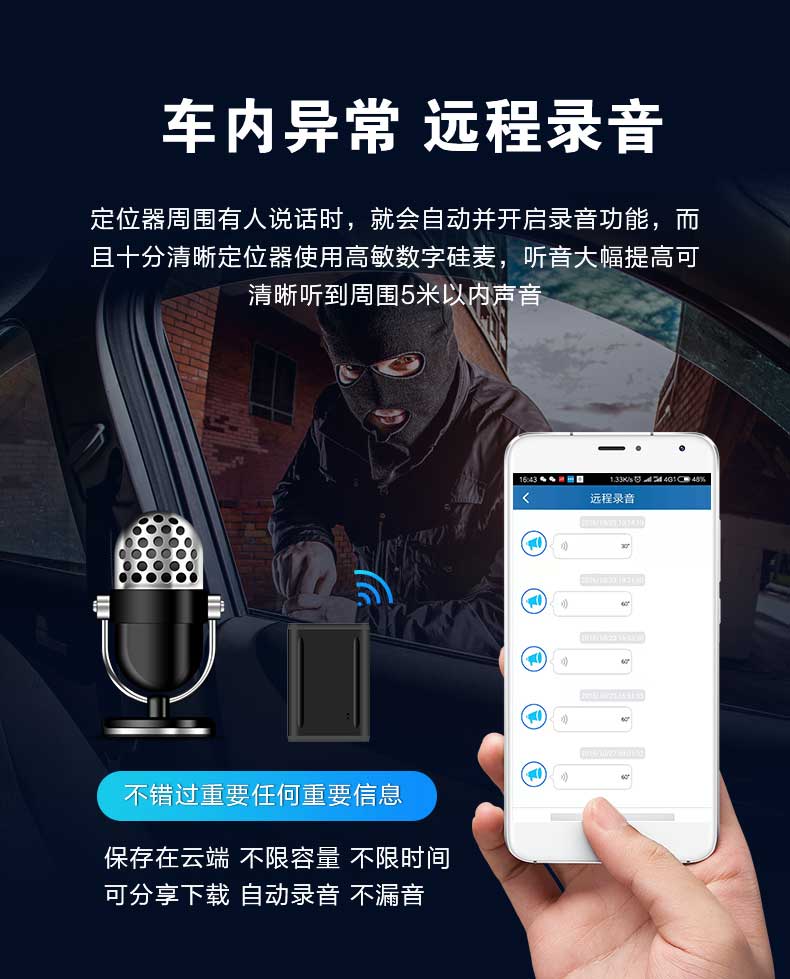 GT20A-1500mAh强磁无线免安装远程听音GPS定位器